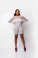 Romper set with glitter mesh top